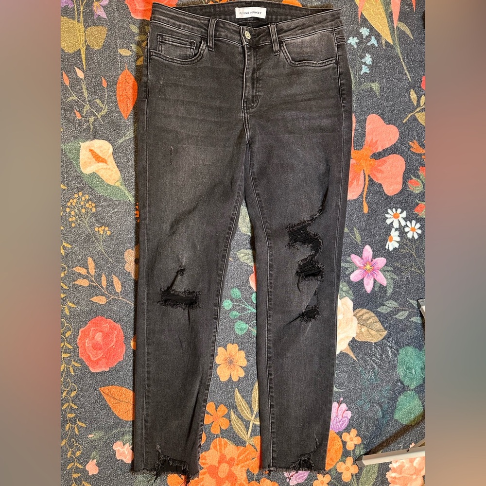 Flying monkey distressed black skinny jeans faded stretchy high waisted
